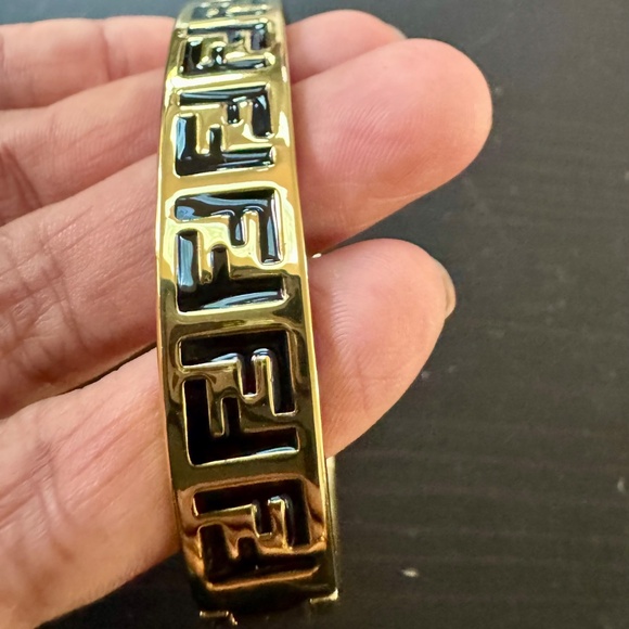 Fendi FF Forever Gold-Tone Black Enamel M Bangle - Picture 7 of 12